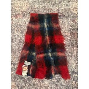 Vintage New Mohair Plaid Scarf Red Blue Black Tassels
